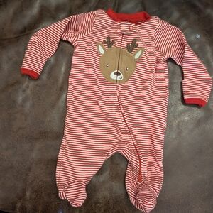 Red Striped Reindeer Baby One-Piece